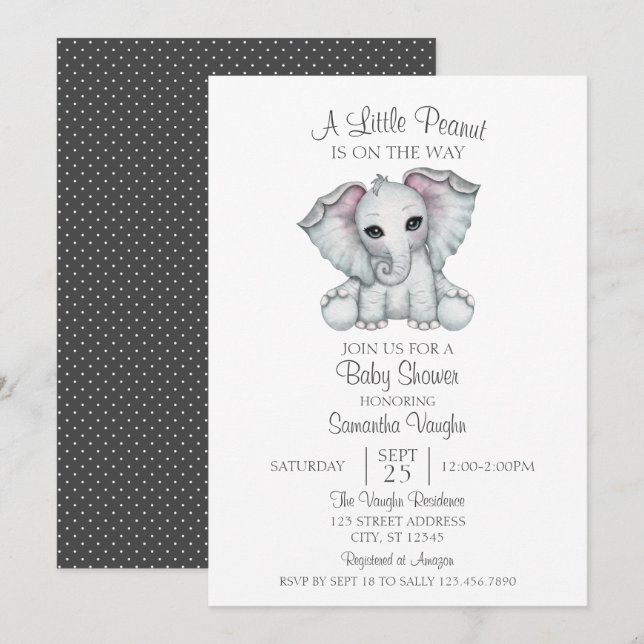 Gender Neutral Elephant Minimalist Baby Shower Inv Invitation (Front/Back)