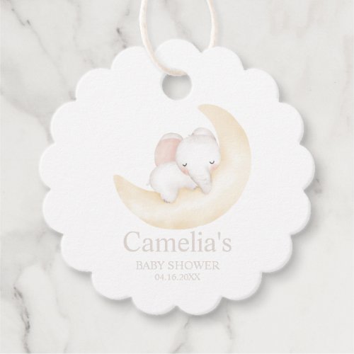 Gender neutral Elephant on moon Baby shower Favor Tags