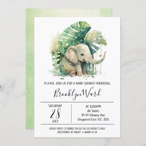 Gender Neutral Elephant Watercolor Baby Shower Invitation