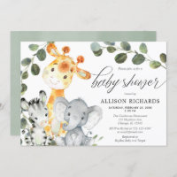 Gender neutral eucalyptus cute safari baby shower invitation