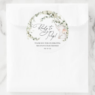 Gender Neutral Eucalyptus Elephant Baby Shower Classic Round Sticker