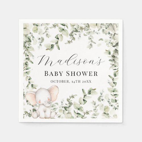 Gender Neutral Eucalyptus Elephant Baby Shower  Napkins