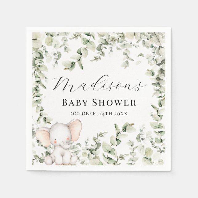 Gender Neutral Eucalyptus Elephant Baby Shower  Napkins (Front)
