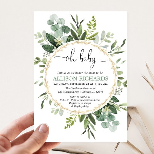 Gender neutral Eucalyptus greenery oh baby shower Invitation