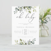Gender Neutral Eucalyptus Greenery Oh Baby Shower Invitation (Standing Front)
