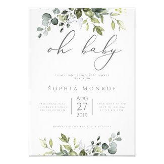 Gender Neutral Eucalyptus Greenery Oh Baby Shower Invitation