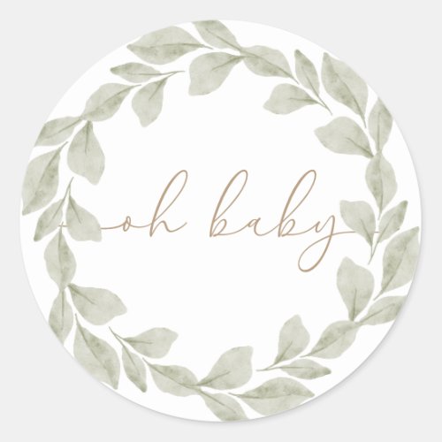 Gender Neutral Eucalyptus Leaf Baby Shower Classic Round Sticker