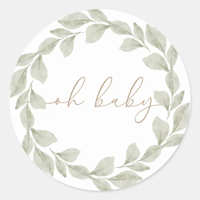 Gender Neutral Eucalyptus Leaf Baby Shower Classic Round Sticker | Zazzle