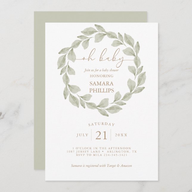 Gender Neutral Eucalyptus Leaf Baby Shower Invitation (Front/Back)
