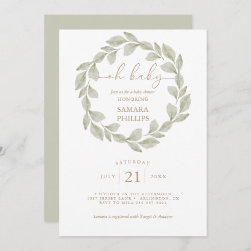 Gender Neutral Eucalyptus Leaf Baby Shower Invitation