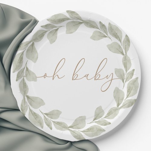 Gender Neutral Eucalyptus Leaf Baby Shower Paper Plates