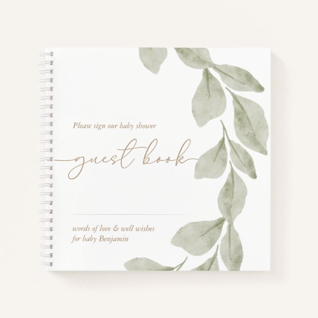 Gender Neutral Eucalyptus Leaf Guest Book (Front)