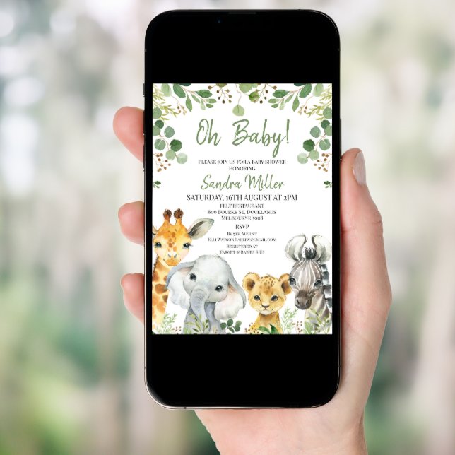 Gender Neutral Eucalyptus Safari Baby Shower  Invitation (Front Digital)