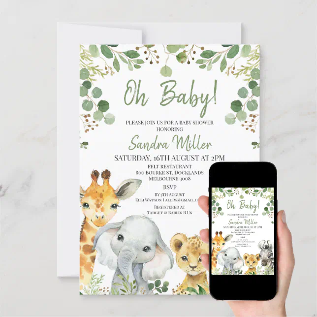 Gender Neutral Eucalyptus Safari Baby Shower Invitation | Zazzle