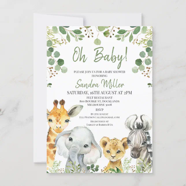 Gender Neutral Eucalyptus Safari Baby Shower Invitation | Zazzle