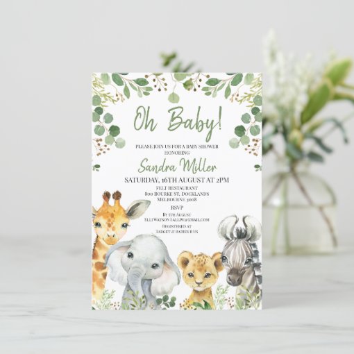 Gender Neutral Eucalyptus Safari Baby Shower Invitation | Zazzle