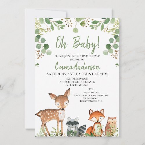 Gender Neutral Eucalyptus Woodland Baby Shower Invitation