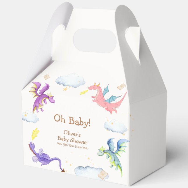 Gender Neutral Fairytale Magic Dragon Baby Shower  Favor Boxes (Front)