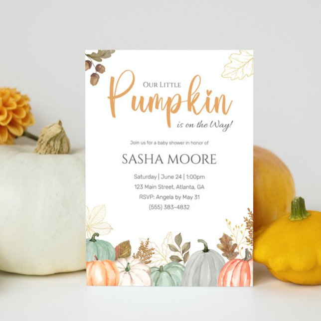 Gender Neutral Fall Autumn Baby Shower Invitation (Our Little Pumpkin is on the way fall theme baby shower invitation)