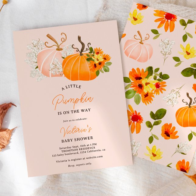 Gender neutral fall little pumpkin baby shower invitation (Gender neutral fall little pumpkin baby shower invitation)