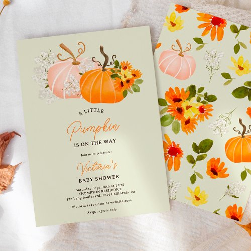 Gender neutral fall little pumpkin baby shower invitation
