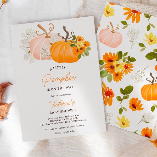 Gender neutral fall little pumpkin baby shower invitation