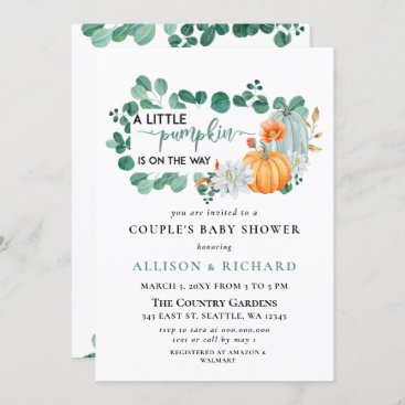 Gender neutral fall Pumpkin Eucalyptus Baby Shower Invitation