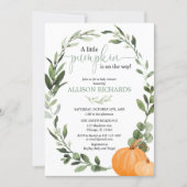 Gender neutral fall pumpkin eucalyptus baby shower invitation (Front)