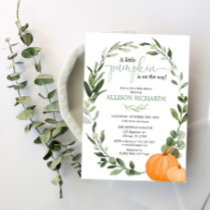 Gender neutral fall pumpkin eucalyptus baby shower invitation