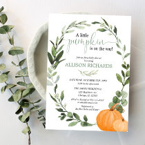 Gender neutral fall pumpkin eucalyptus baby shower invitation