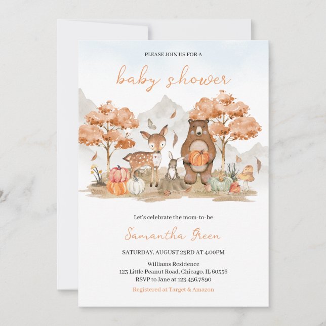 Gender Neutral Fall Woodland Baby Shower Invitation (Front)