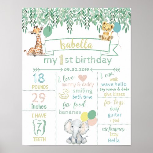 Gender neutral first birthday about me poster