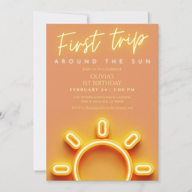 Gender neutral First trip around the sun birthday  Invitation (Front)
