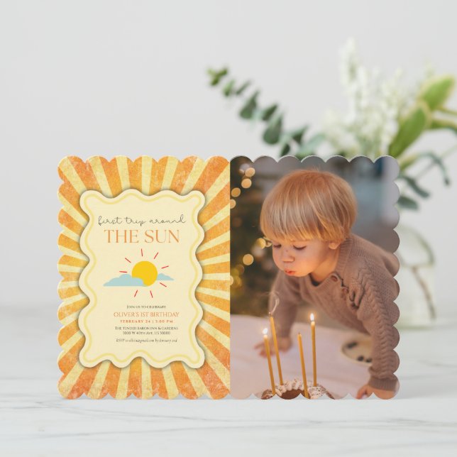 Gender neutral First trip around the sun birthday  Invitation (Standing Front)