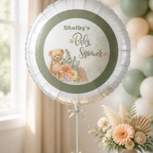 Gender Neutral Floral and Bear Baby Shower Balloon