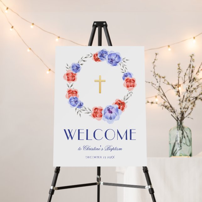 Gender Neutral Floral Wreath Baptism Welcome Foam Board (In Situ (Stand))