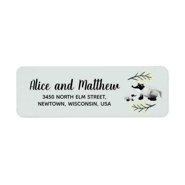 Gender Neutral Forest Animal Badger Baby Shower Label (Front)