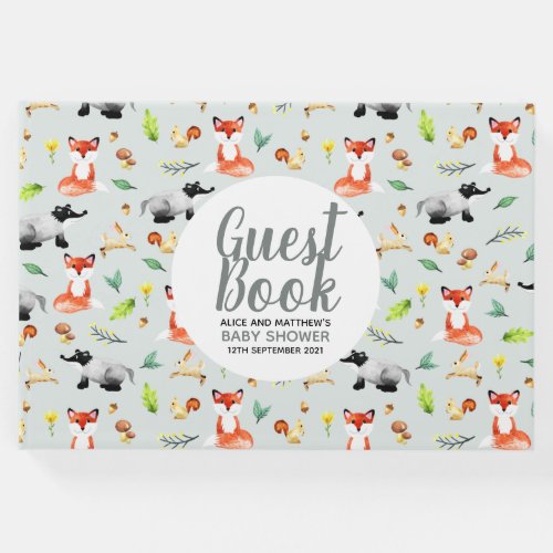 Gender Neutral Forest Animal Pattern Baby Shower Guest Book