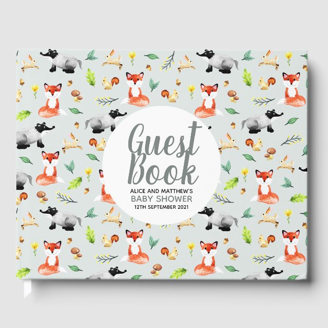 Gender Neutral Forest Animal Pattern Baby Shower Guest Book (Front)