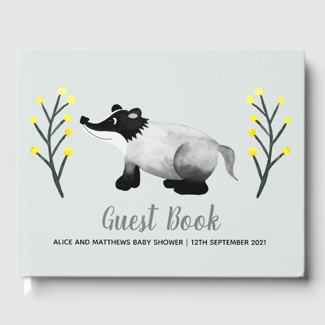 Gender Neutral Forest Badger Baby Shower Guest Book (Front)