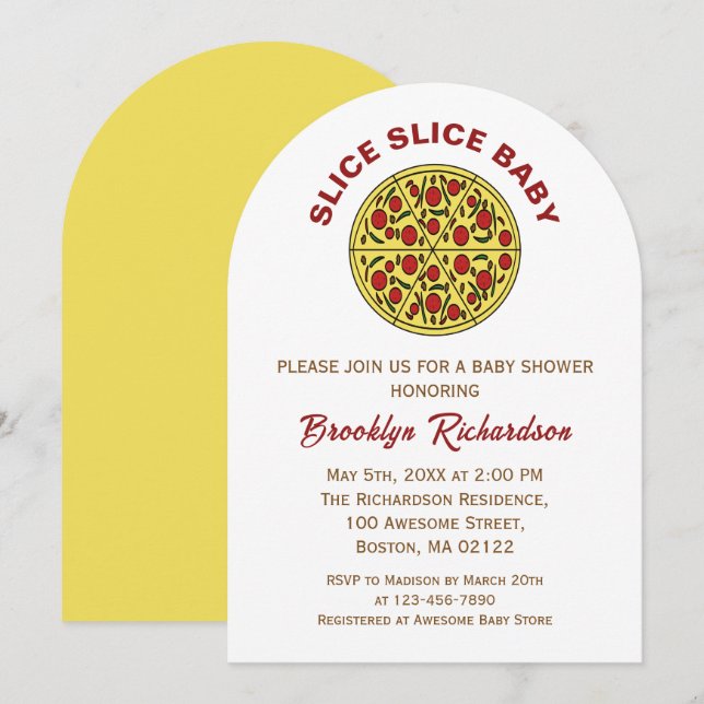 Gender Neutral Fun Pizza Slice Slice Baby Shower Invitation (Front/Back)