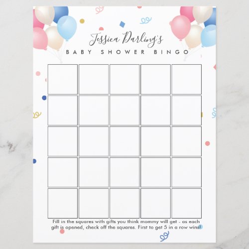 Gender neutral  gender reveal Baby Shower bingo