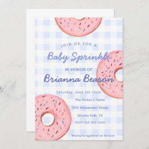 Gender Neutral, Gingham & Donuts Baby Sprinkle Invitation