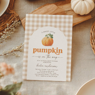 Gender Neutral Gingham Pumpkin Baby Shower Invitation