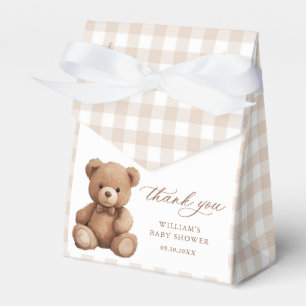 Gender Neutral Gingham Teddy Bear Baby Shower Favor Boxes