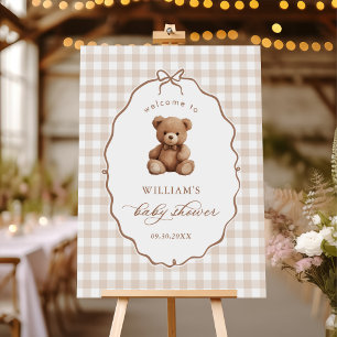 Gender Neutral Gingham Teddy Bear Baby Shower Foam Board