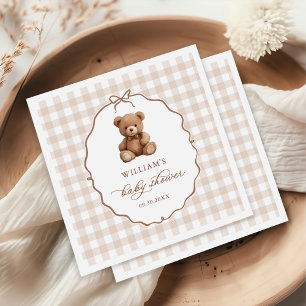 Gender Neutral Gingham Teddy Bear Baby Shower Napkins