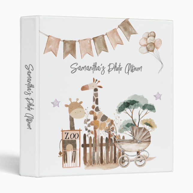 Gender Neutral Giraffe Baby Shower 3 Ring Binder (Front/Spine)