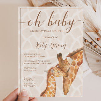 Gender Neutral Giraffe Baby Shower Invitation