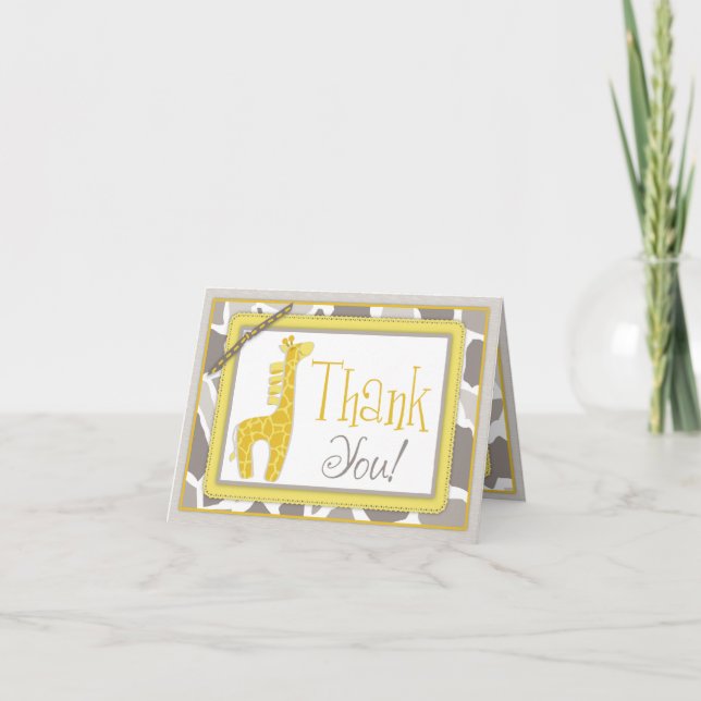 Gender Neutral Giraffe Safari Thank You Card (Front)